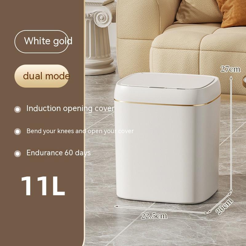 White gold smart trash bin for bathroom with 11 liter capacity and dual mode induction opening