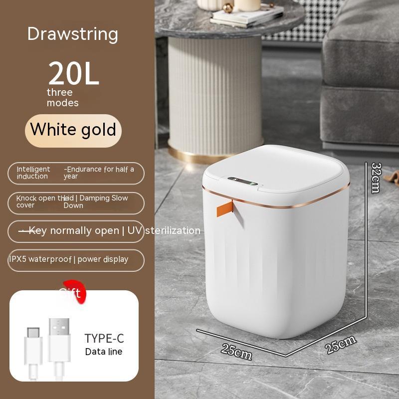Yiwu Renfan smart trash bin for bathroom in white gold with 20L capacity and intelligent induction