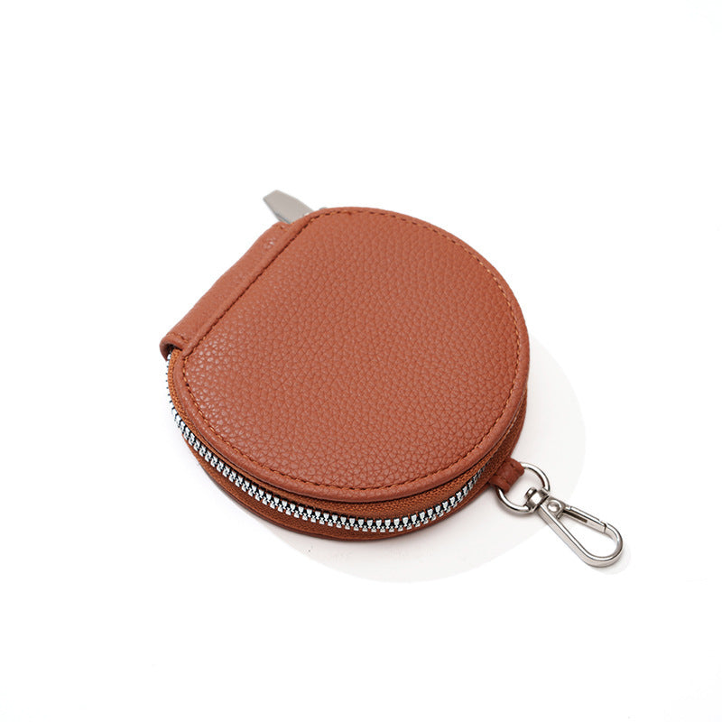Hangzhou Jingqian stylish phone bag for women in round brown leather with zipper and metal clip