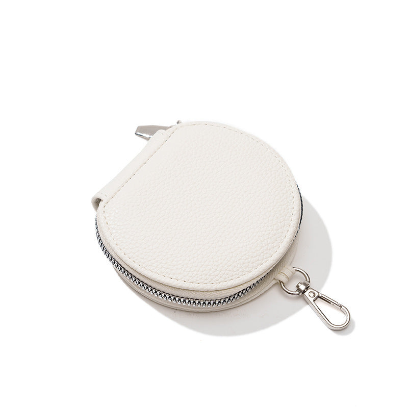 Stylish phone bag for women round white leather zippered pouch with silver clip