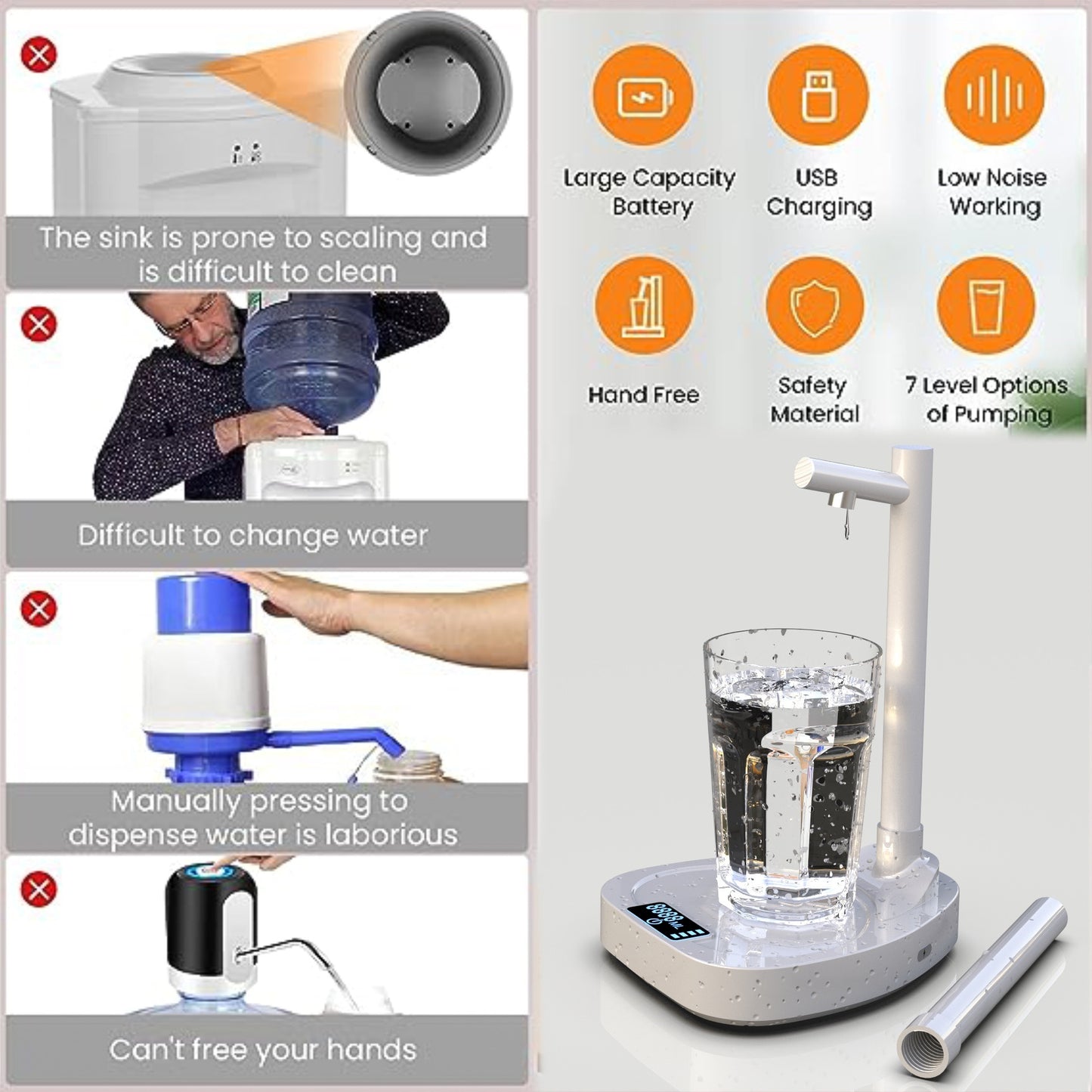 Hangzhou Jingqian desktop rechargeable touch control water dispenser with large battery and USB charging