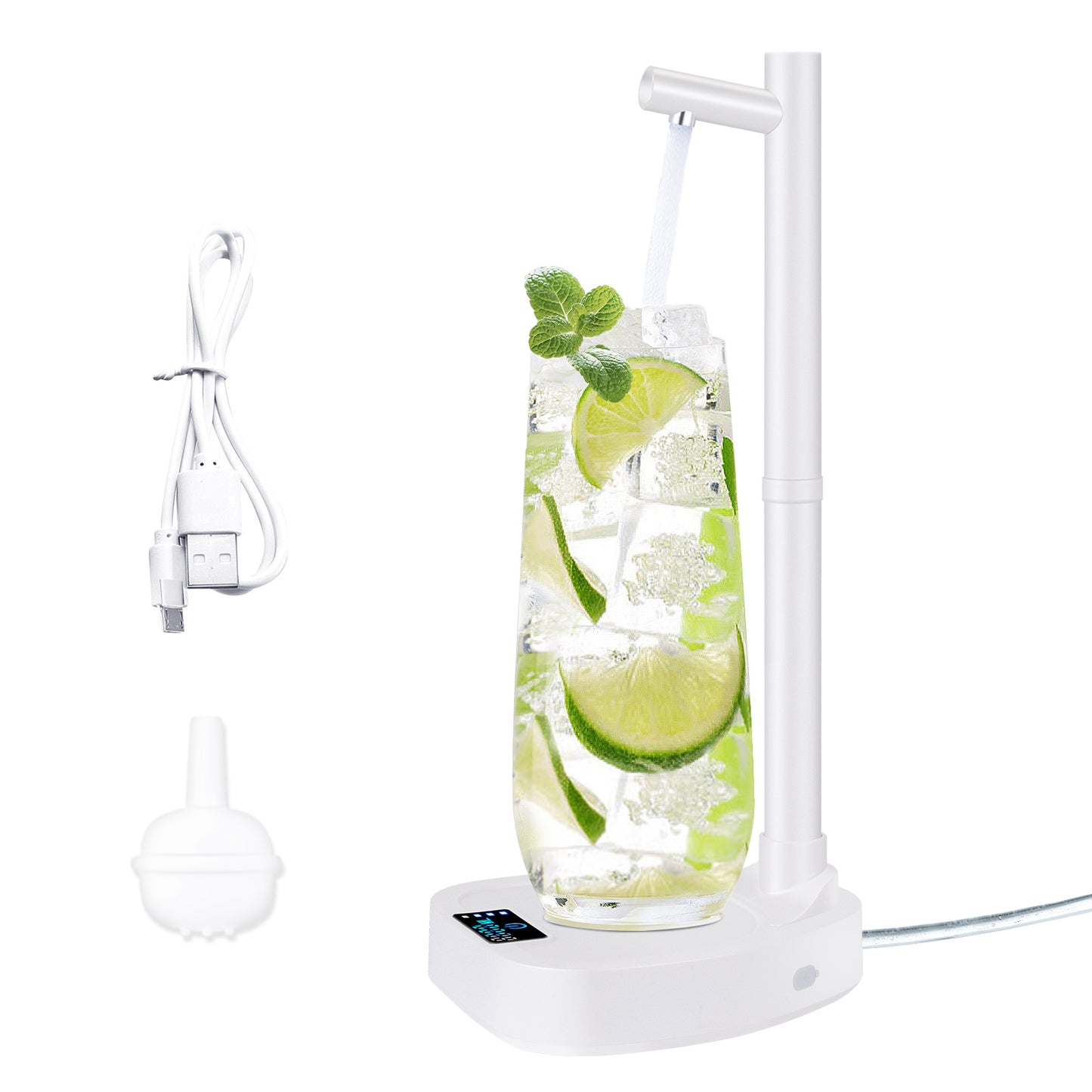 Hangzhou Jingqian desktop rechargeable touch control water dispenser pouring water into glass with lime and mint