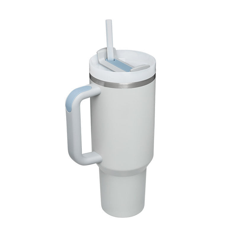 White 40 oz insulated tumbler with handle featuring a lid and straw by Hangzhou Jingqian