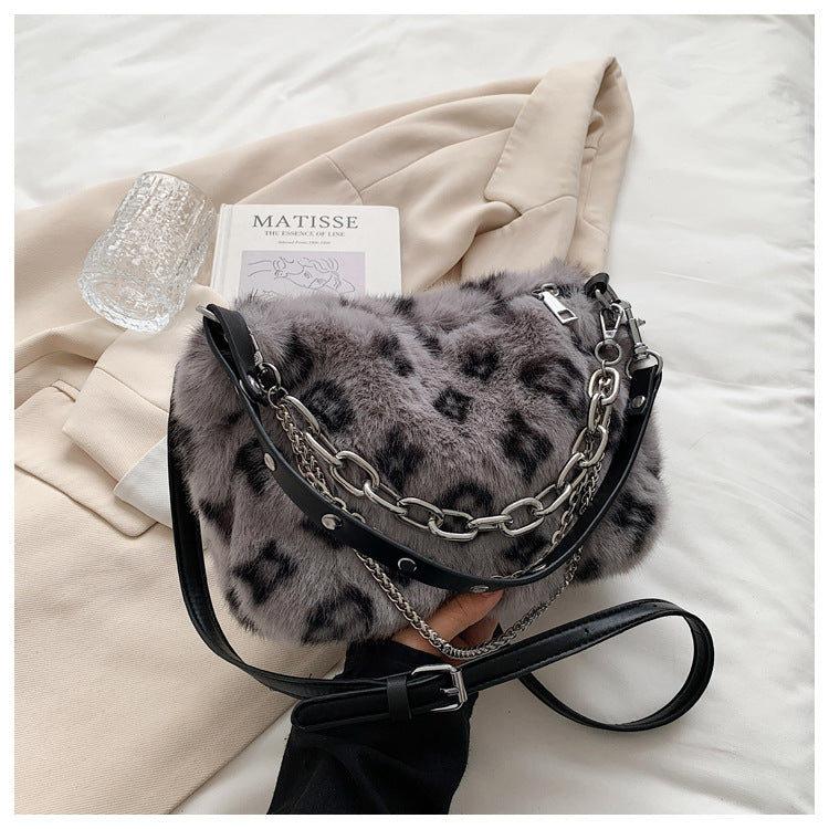 Winter Plush Floral Shoulder Bag