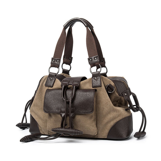 Brown and black bag with straps on a white background