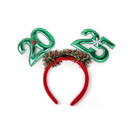 2025 Christmas headband for women with green numbers and festive decorations for holiday celebrations