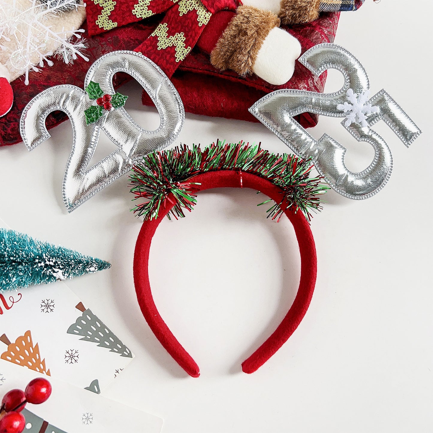 Festive 2025 Christmas headband for women adorned with colorful decorations and fun elements