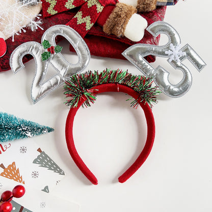 Festive 2025 Christmas headband for women adorned with colorful decorations and fun elements