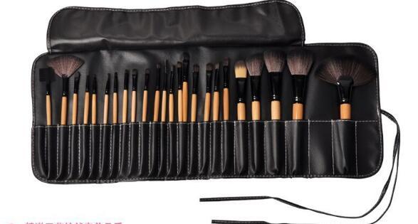 24 piece makeup brush set in a black case featuring various brushes for professional cosmetics application