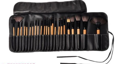 24 piece makeup brush set in a black case featuring various brushes for professional cosmetics application