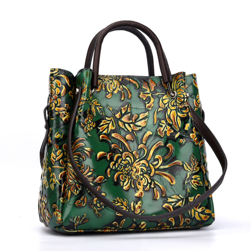 Trendy Women’s 3D Embossed Messenger Bag | First Layer Cowhide Leather