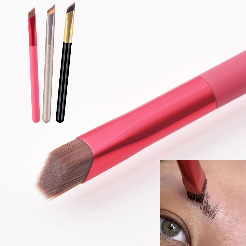 3D eyebrow brush for women with angled bristles and pink handle for precise eyebrow styling