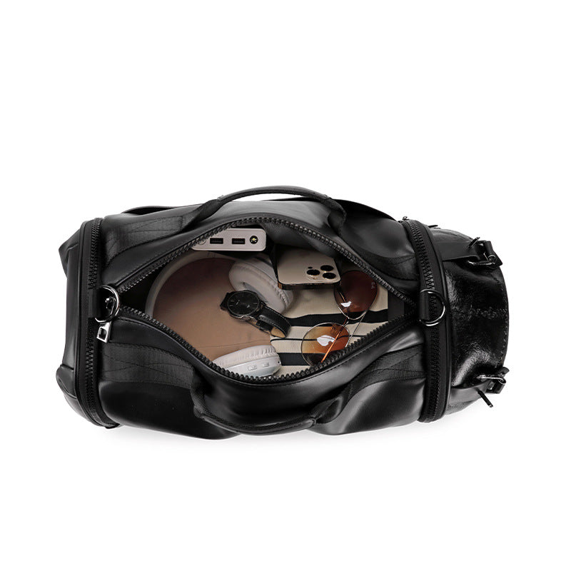 Inside view of a black 3D skull crossbody bag showing ample space for essentials