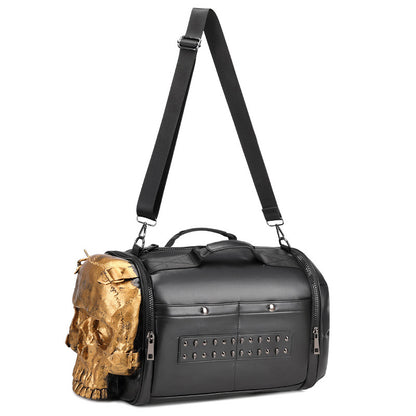 3D skull crossbody bag in black with gold skull design and adjustable strap for stylish carrying