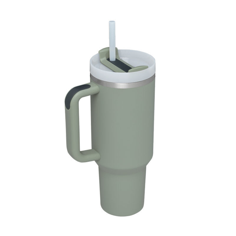 40 oz insulated tumbler with handle in matte green with white lid and straw by Hangzhou Jingqian