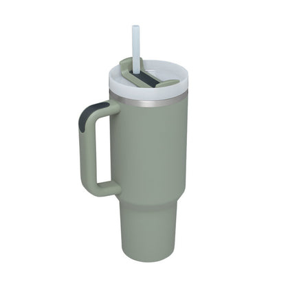 40 oz insulated tumbler with handle in matte green with white lid and straw by Hangzhou Jingqian