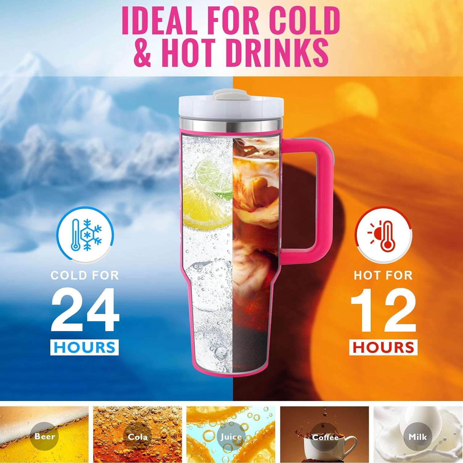 40 oz insulated tumbler with handle by Hangzhou Jingqian ideal for cold and hot drinks