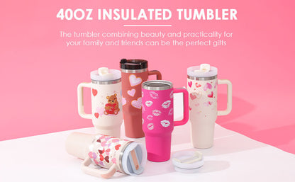 40 oz insulated tumbler with handle in various colors and heart designs by Hangzhou Jingqian