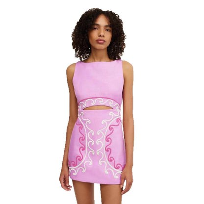 2025 Summer Women's Sleeveless Slim-fit Embroidered Pink Dress