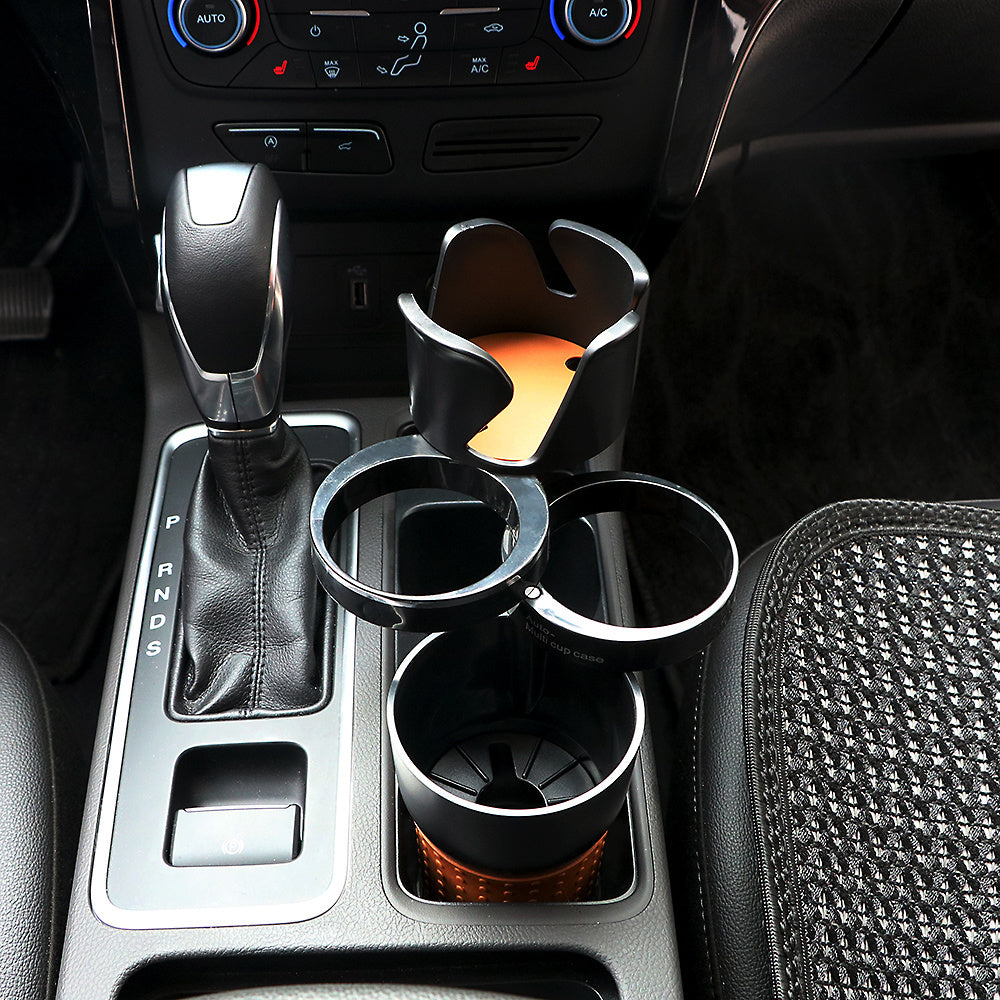 Adjustable car drink holder mounted in car center console with multiple cup compartments