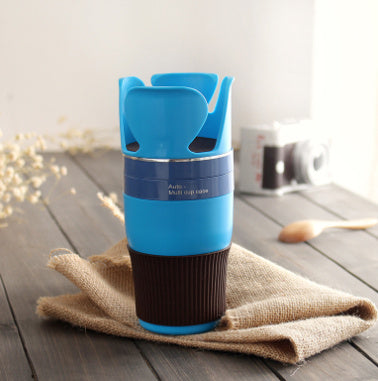 Blue adjustable car drink holder designed for cups bottles and cans with mount stand
