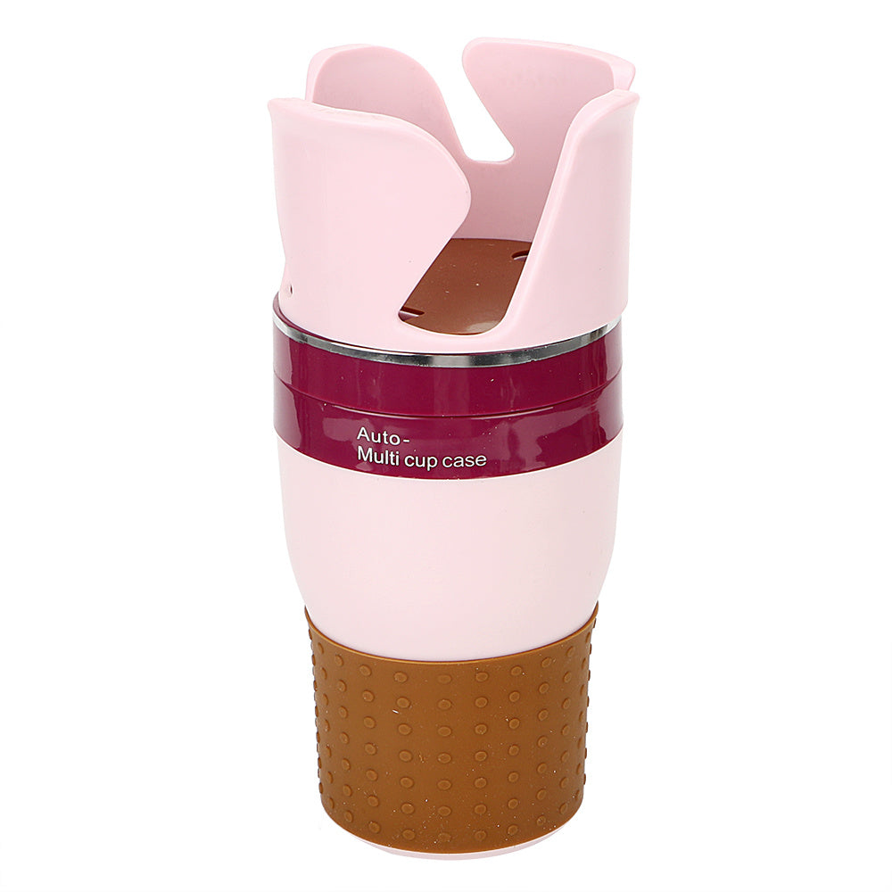 Adjustable car drink holder with pink and brown design for cup bottle and can door mount stand