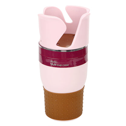 Adjustable car drink holder with pink and brown design for cup bottle and can door mount stand