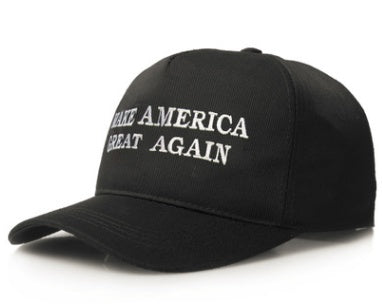 Box of Pandora men's adjustable USA baseball cap in black with Make America Great Again embroidery