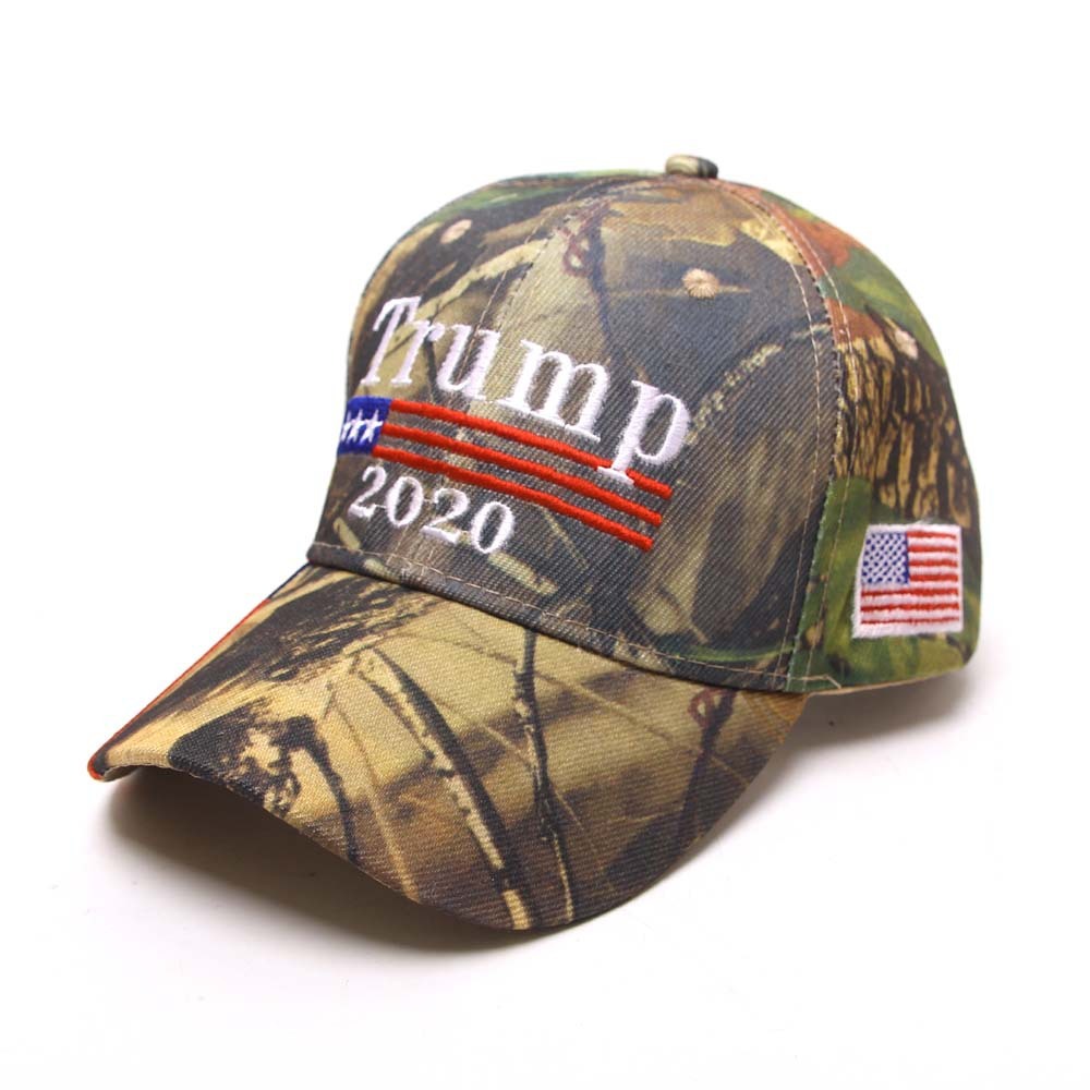 Box of Pandora men's adjustable USA baseball cap with Trump 2020 and American flag embroidery