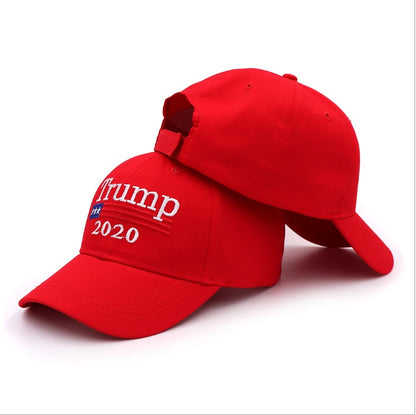Red Trump 2020 adjustable USA baseball cap with hook and loop closure for men