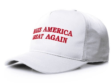 White adjustable USA baseball cap with Make America Great Again red embroidery