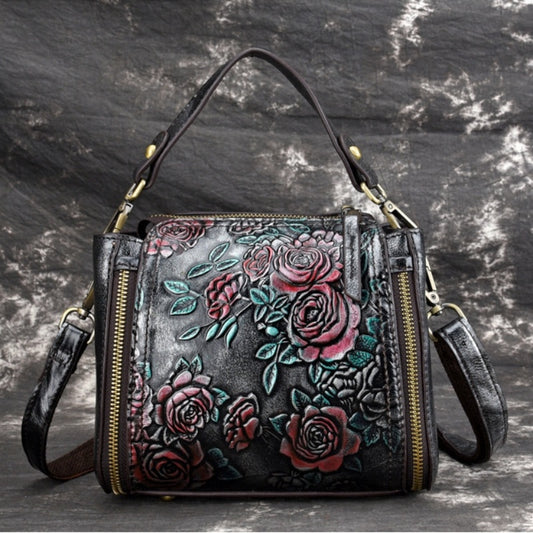 American designer leather handbag shoulder bag for women with embossed floral rose design