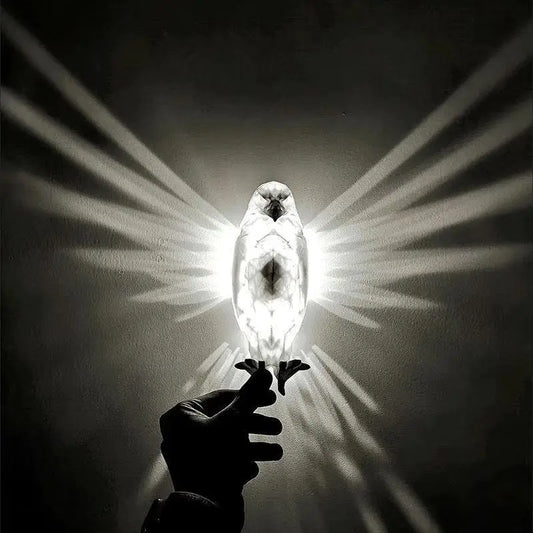 Hangzhou Jingqian modern bird wall lamp owl eagle shape white LED sconce casting feathered wing light pattern