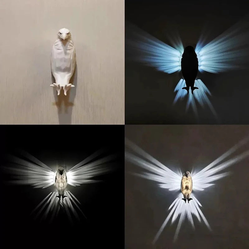 Hangzhou Jingqian modern bird wall lamp owl eagle shape with sculpted body and dramatic wing light projection
