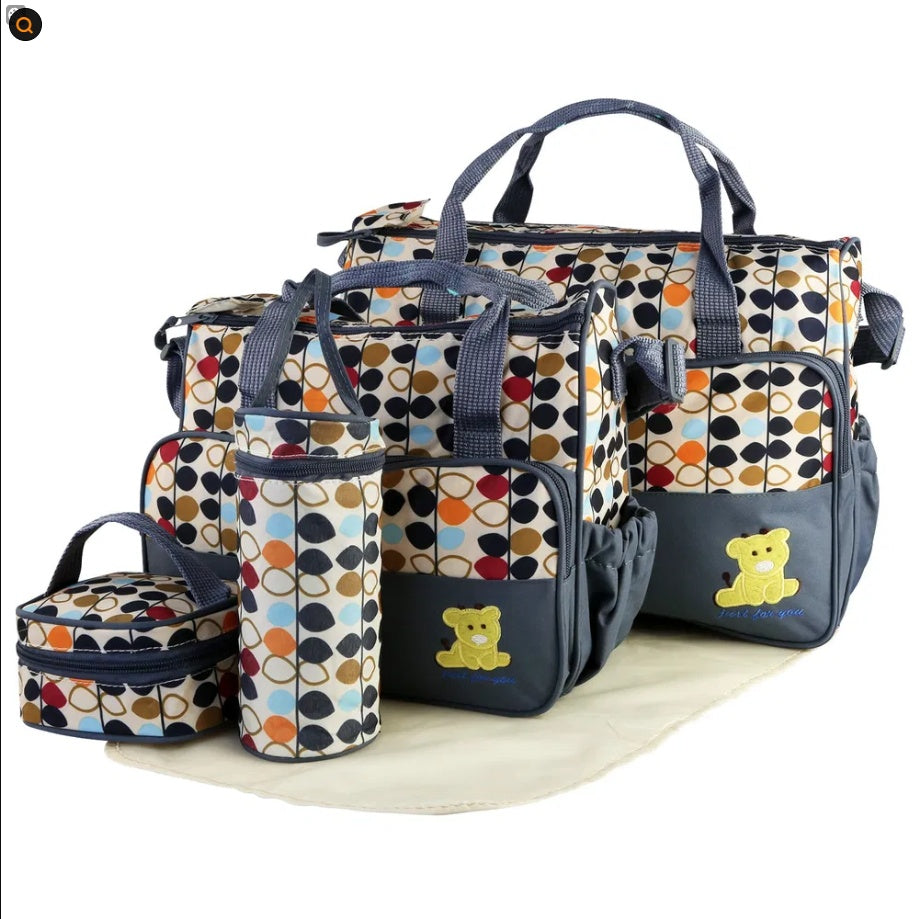 Colorful Box of Pandora baby diaper bag set with multiple stylish bags for parents on the go