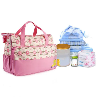 Box of Pandora baby diaper bag set with pink design and included baby essentials for new parents