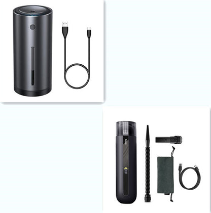 Box of Pandora wireless car vacuum cleaner with USB charging cable and multiple cleaning attachments