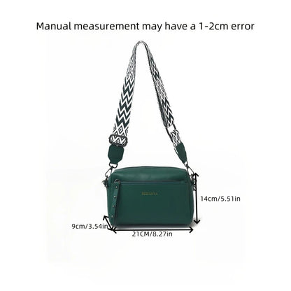 Stylish adjustable shoulder bag women small crossbody bag in dark green with patterned strap