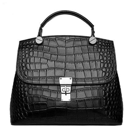 Yiwu Renfan black women's genuine leather handbag with crocodile texture and silver clasp