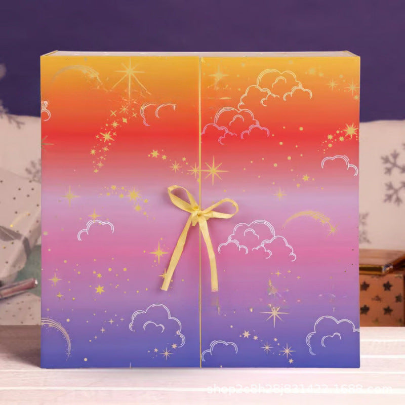 Colorful Christmas crochet countdown box with star and cloud design, perfect for holiday celebrations