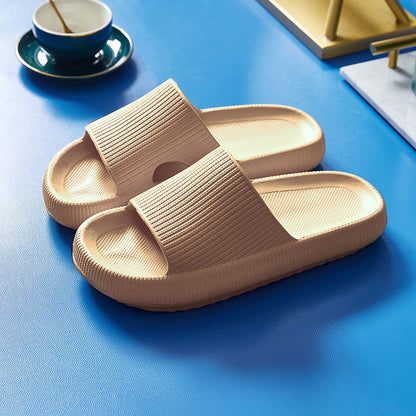 Beige couple slippers by Hangzhou Jingqian, comfortable indoor house slides with textured straps and cushioned soles