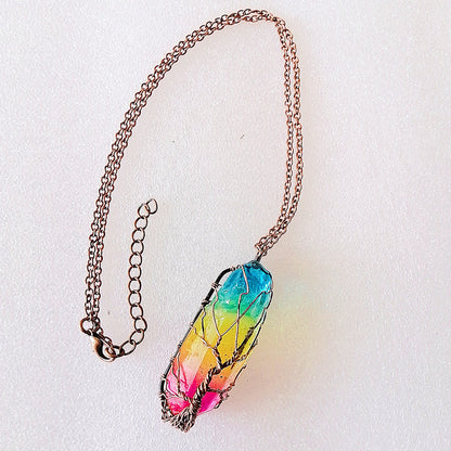 Fashion necklace with rainbow stone jewelry for wellness pendant on a copper chain by Hangzhou Jingqian