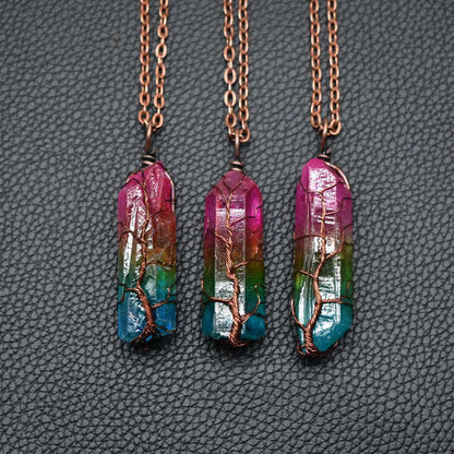 Hangzhou Jingqian fashion necklace featuring rainbow stone jewelry for wellness with copper wire wrap