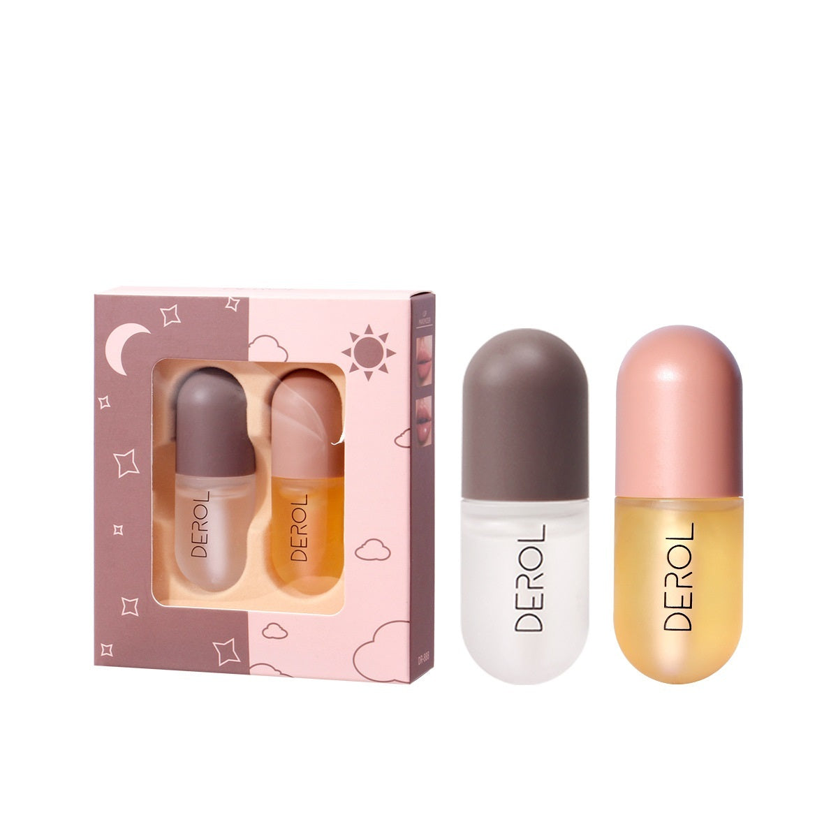 Yiwu Renfan Night Instant Volume Lip Plumper Oil set with two small capsule-shaped bottles