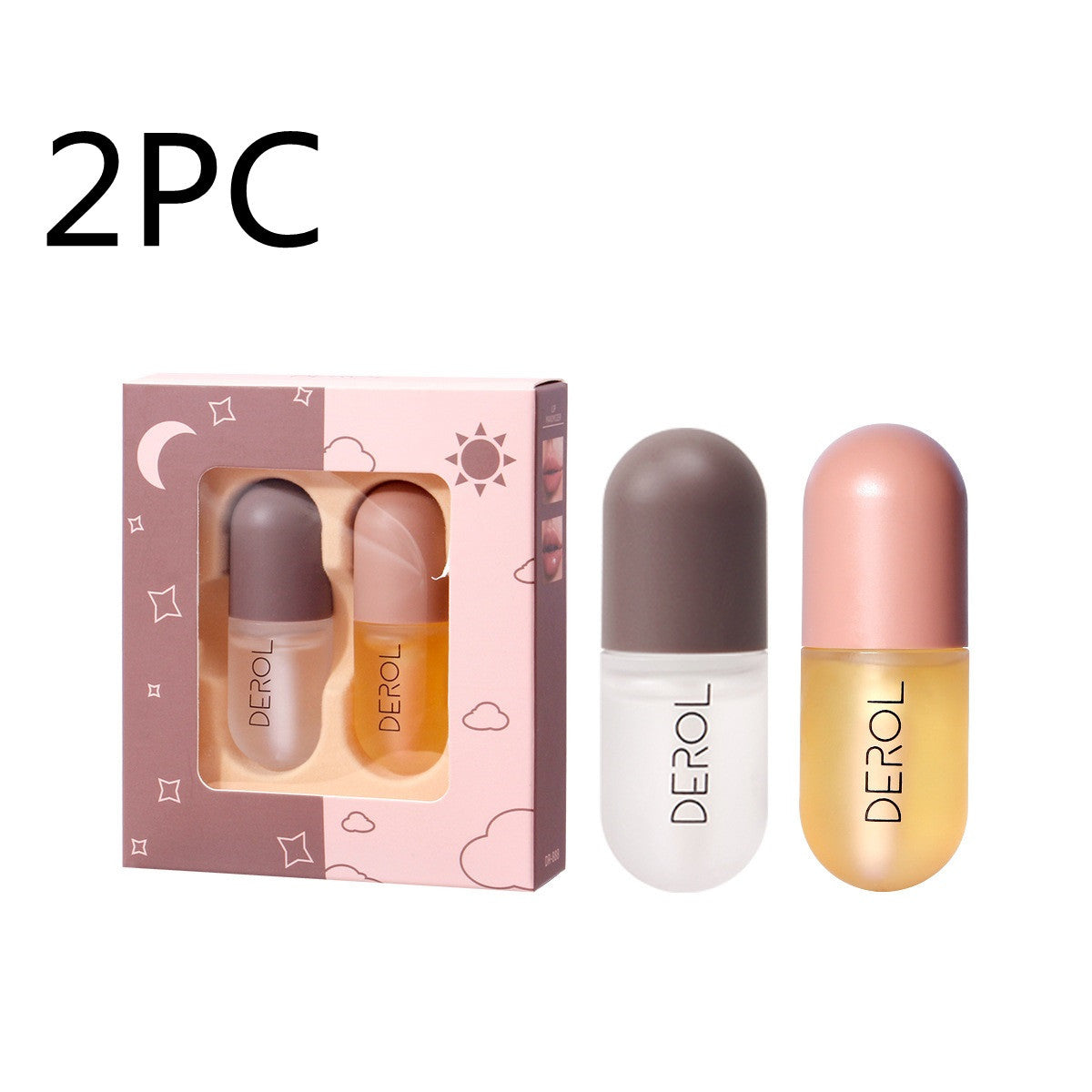 Yiwu Renfan 2pc night instant lip plumper oil set with clear and golden bottles