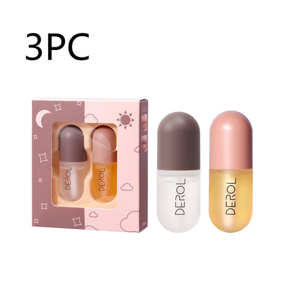 Yiwu Renfan night instant lip plumper oil set with two small bottles in pink and brown caps
