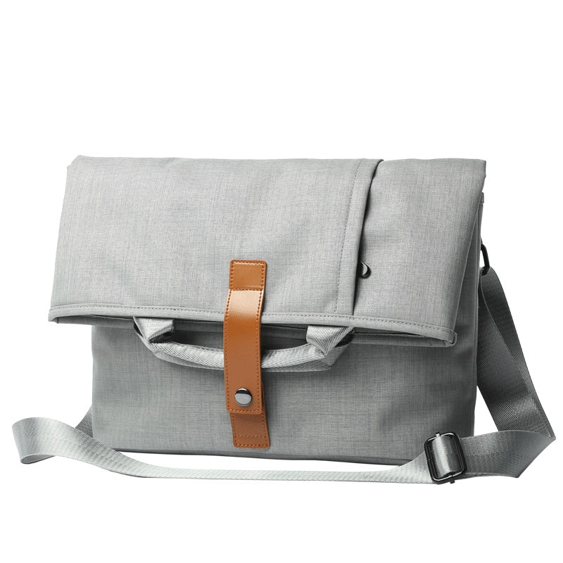 Stylish grey durable messenger bags for men with leather strap and adjustable shoulder belt