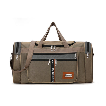 Box of Pandora durable travel luggage bags in khaki with multiple compartments for easy organization