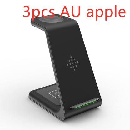 Black 3 in 1 wireless charging station with LED indicator for multiple device charging