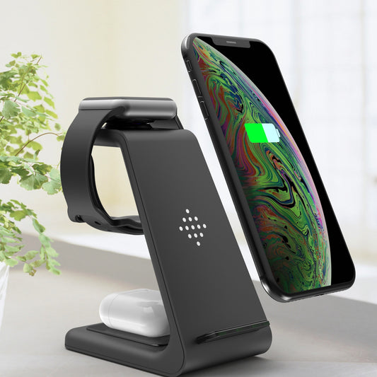 3 in 1 wireless charging station by Hangzhou Jingqian charging smartphone smartwatch and wireless earbuds